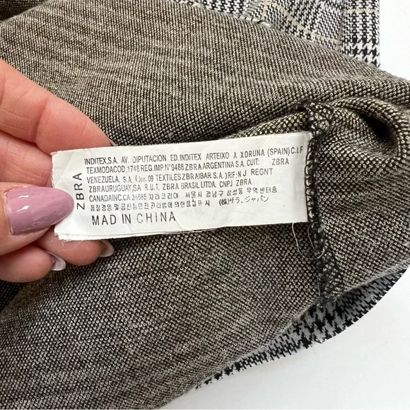 Zara Black and White Plaid Sheath Dress Short Sleeve Crew Neck Sequin Flowers - Picture 10 of 13